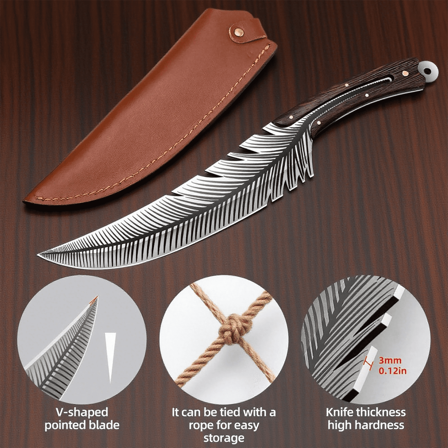 Japan Feather Knife Hand Forged Viking Knife High Carbon Steel Butcher Knife Boning knife for Meat Cutting Japanese Chef Knives Cooking Knife with Sheath for Kitchen Camping Gift for Dad or mom