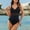 Black, variant on successthop Monokini Swimsuits for Women One Piece Padded High Waist Tummy Control Mesh Adjustable Straps V Neck Bodysuit Romper Modest Bathing Suit Solid Push up Slimming Boho Vacation Swimwears