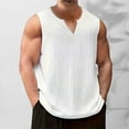thumbnail image 2 of VSSSJ Men's Sleeveless Beach Shirts Textured Summer V Neck Tank Tops Loose Fit Vacation Casual Lightweight Solid Color T-Shirts White XXL, 2 of 8