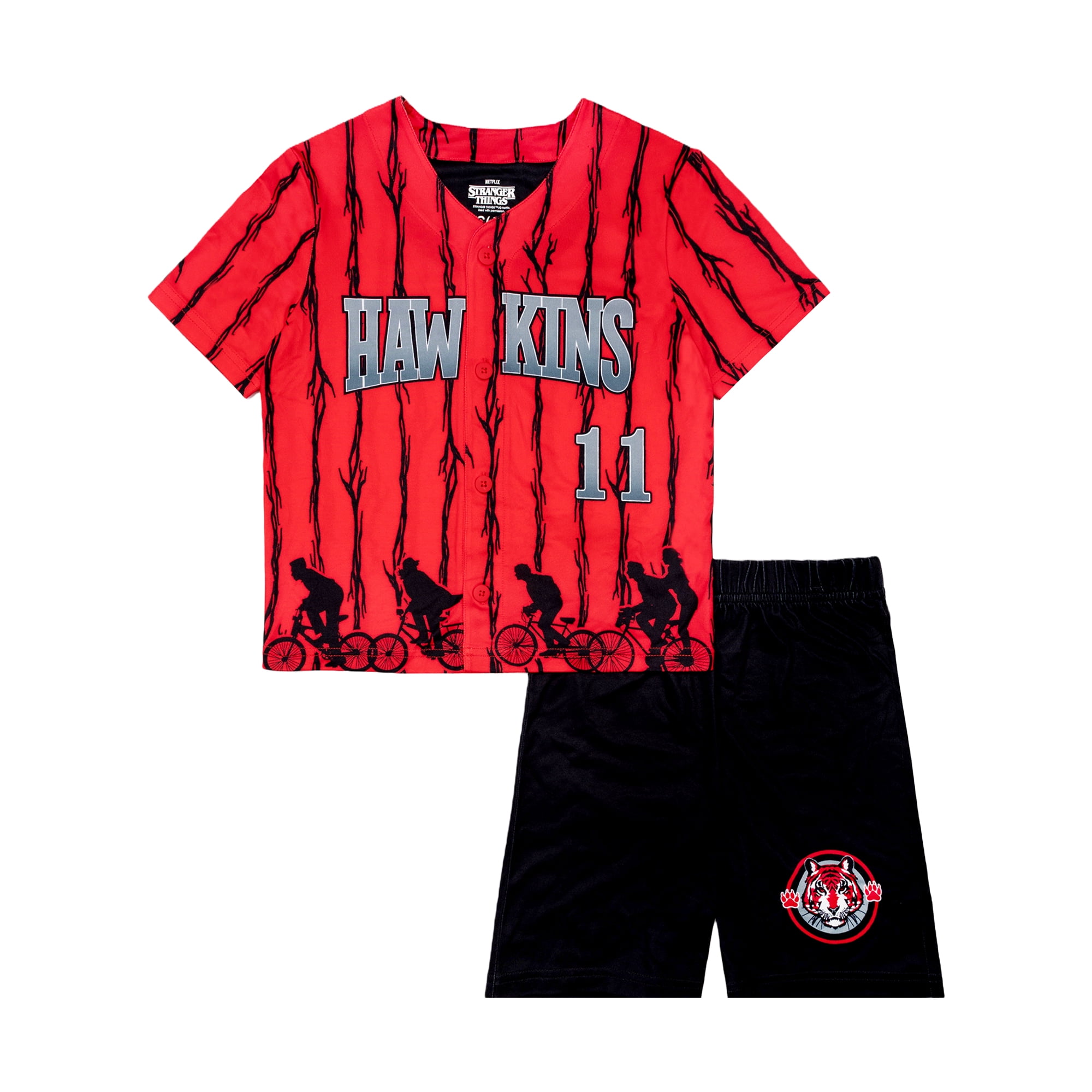 Stranger Things Boys Short Sleeve Top and Short Jersey Coat Pajama Set, 2-Piece, Sizes 4-12