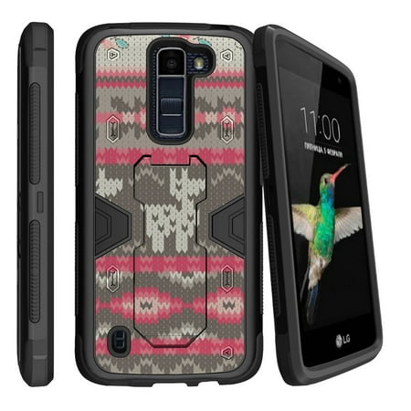 Llama Stands - LG K8 | Escape 3 Dual Layer Shock Resistant MAX DEFENSE Heavy Duty Case with Built In Kickstand - Llama Sweater Pattern