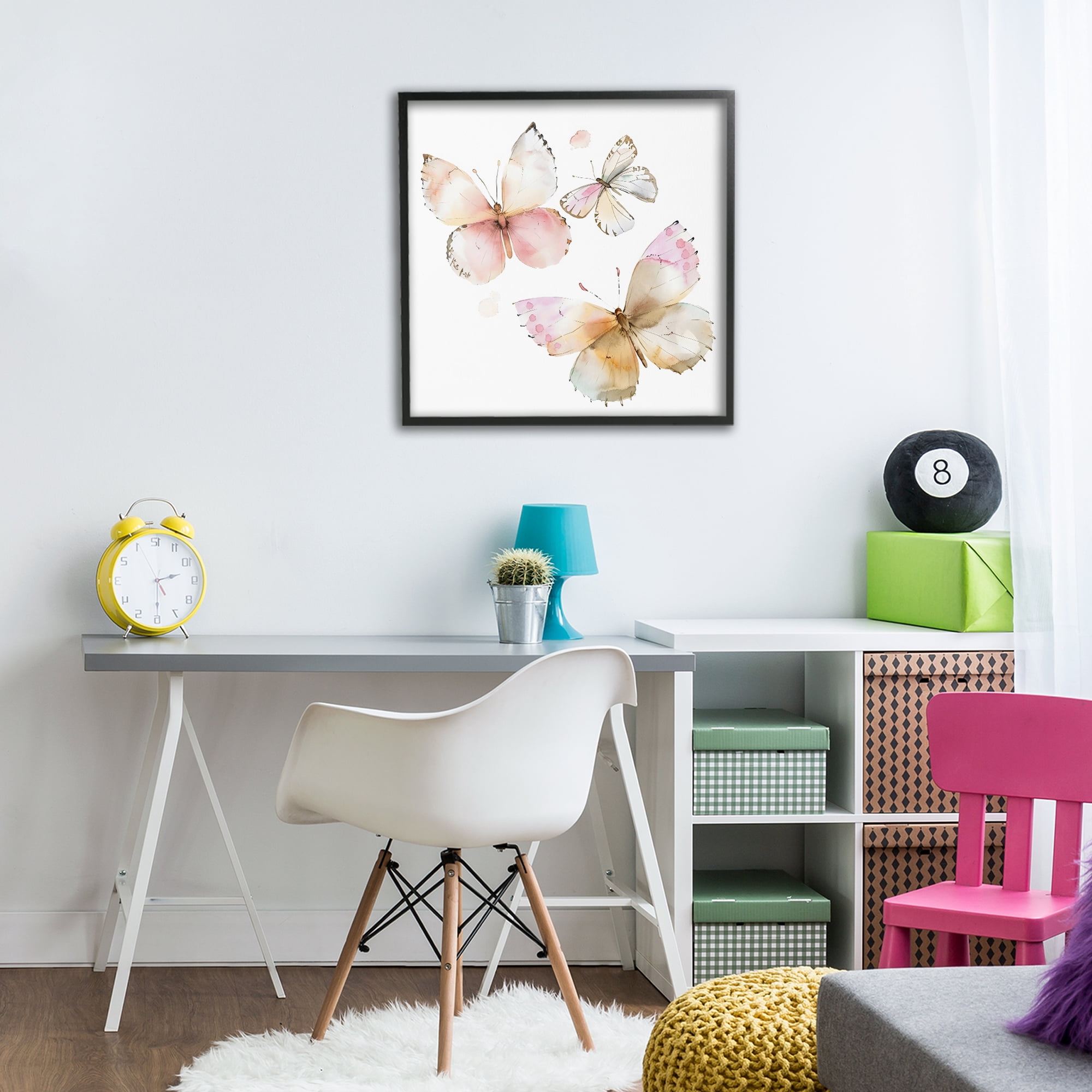 Stupell Industries Pink Watercolor Butterfly Trio Black Framed Giclee Art, design by Creative Studio