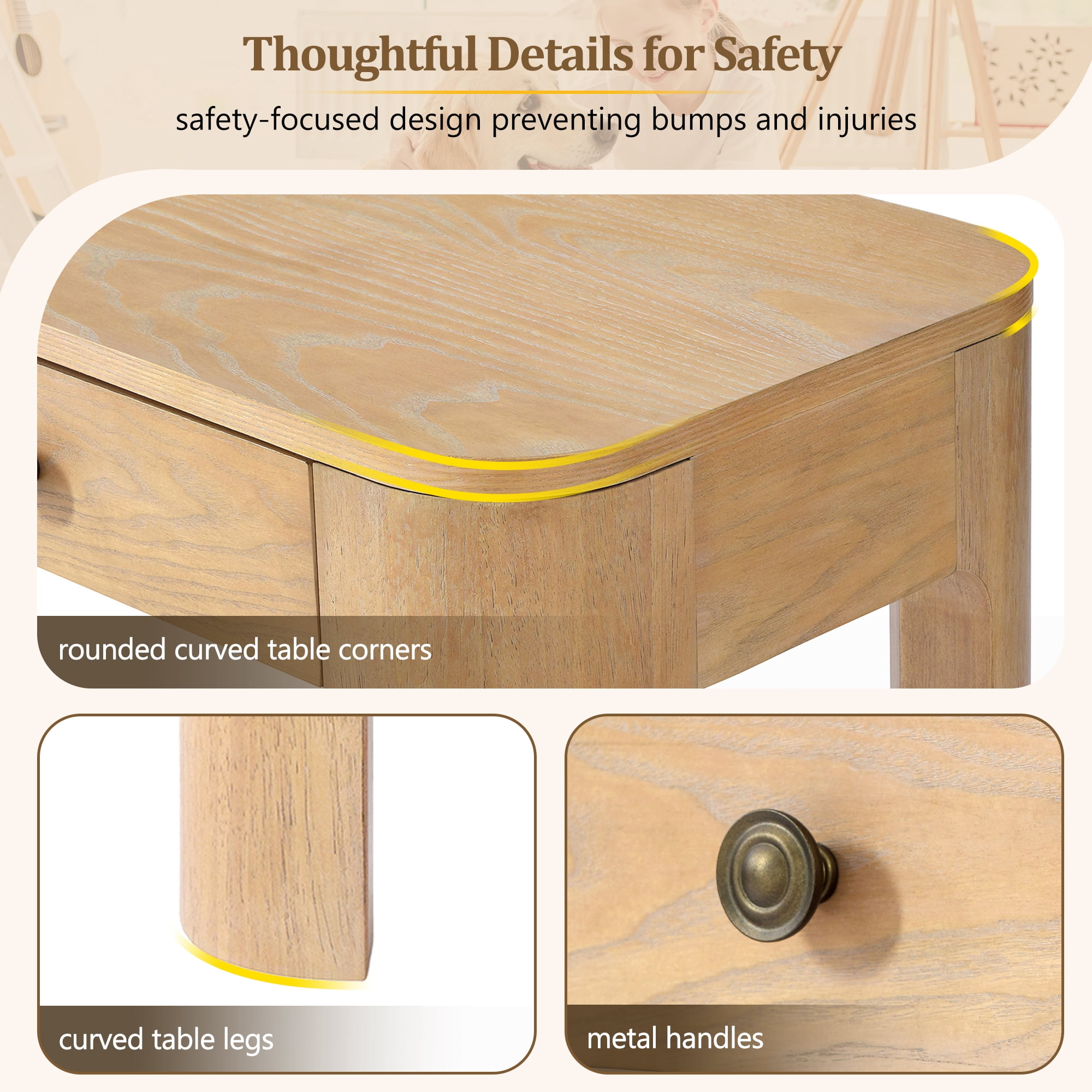 Aukfa 52" Console Table with Curved Corners, 3 Drawers & Thick Legs, Entryway Table for Living Room & Hallway, Light Oak