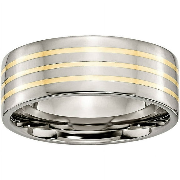 Titanium 14k Yellow Inlay Flat 8mm Polished Band