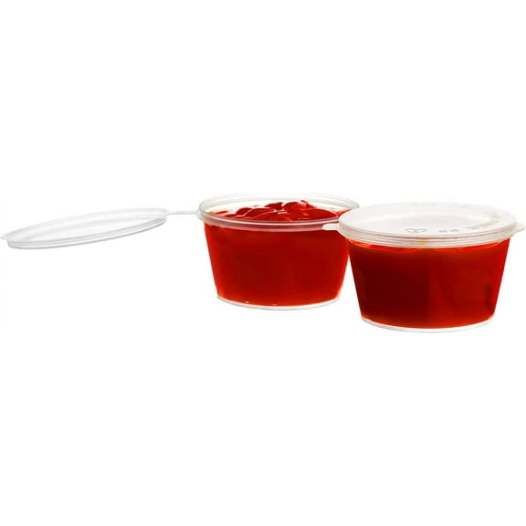 EcoQuality 5 Oz Leak Proof Portion Cups with Lids - Plastic Condiment Souffle Containers with Attached Hinged Lid - Perfect for Sauce Cup, Sample Cup, Jello Shot Cups with Lids, Food Storage (50)