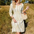 thumbnail image 3 of Gold Geometric Abstract Pattern Design Women's Fall Dresses Casual Loose Flowy Swing Shift Dress, 3 of 9
