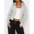 thumbnail image 4 of Zip Up Sweatshirts for Women Casual Outfits Cardigan Outerwear Trendy Winter Jackets Coat Grey XL, 4 of 8