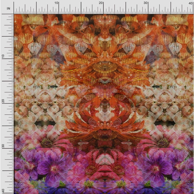 Soimoi Polyester Crepe Fabric Daisy & Wild Flower Panel Fabric Prints by Yard 42 Inch Wide