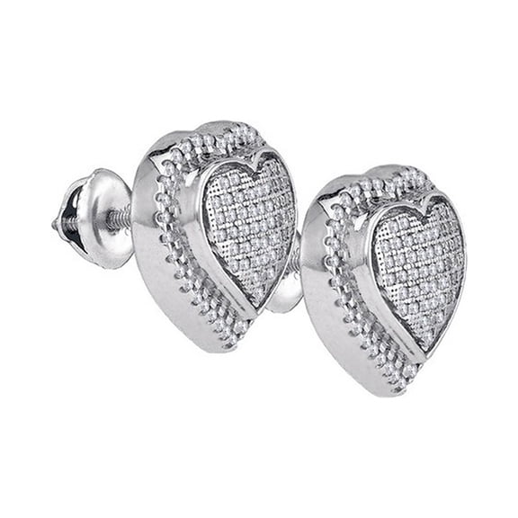 Lady's 925 Sterling Silver Heart Stud Earrings .15ct natural Diamond 11x11.5