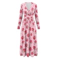 thumbnail image 5 of FKELYI Pink Strawberry Cow Print Womens Fall Dress Long Sleeve Maxi Dress for Wedding Party Casual Outdoor Cloth V Neck Soft Dresses with Pocket, 2XL, 5 of 6