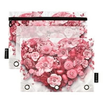 2 Pack Pencil Pouch for 3 Ring Binder Love Valentine Floral Pencil Case Clear Window Zipper Pencil Bag Organizers