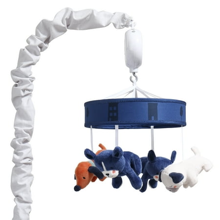 UPC: 0841297150456 | The Peanutshell Pug Life Dog Musical Mobile for Baby boy or Girl Blue and Grey