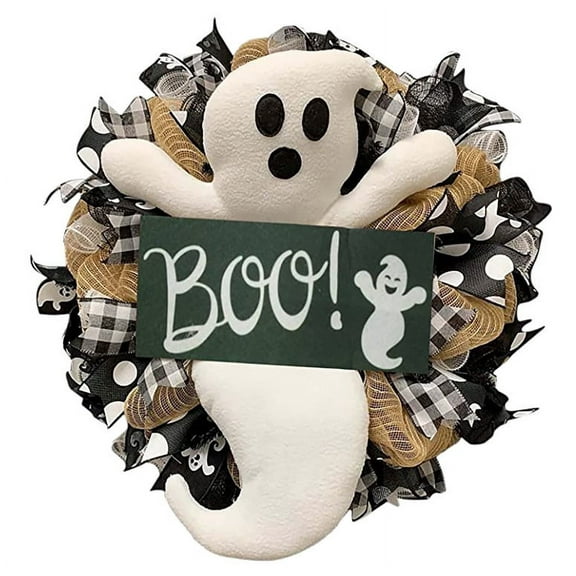 New Farmhouse Halloween Ghost Wreath Boo Ghost Wreath Cute Front Door Hanging Ornament Festival Home