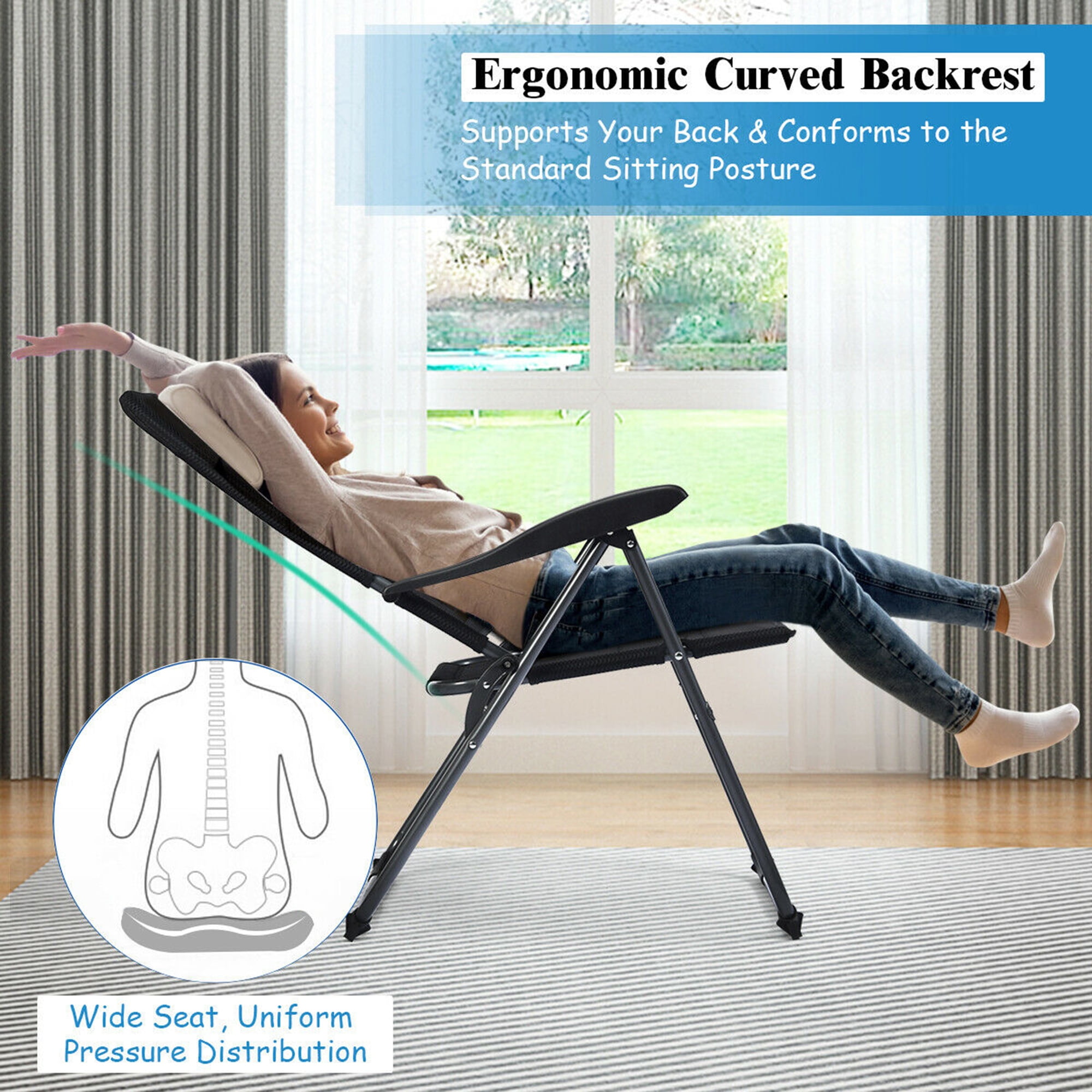 Gymax 4PCS Patio Folding Chairs Back Adjustable Reclining Padded Garden Furniture