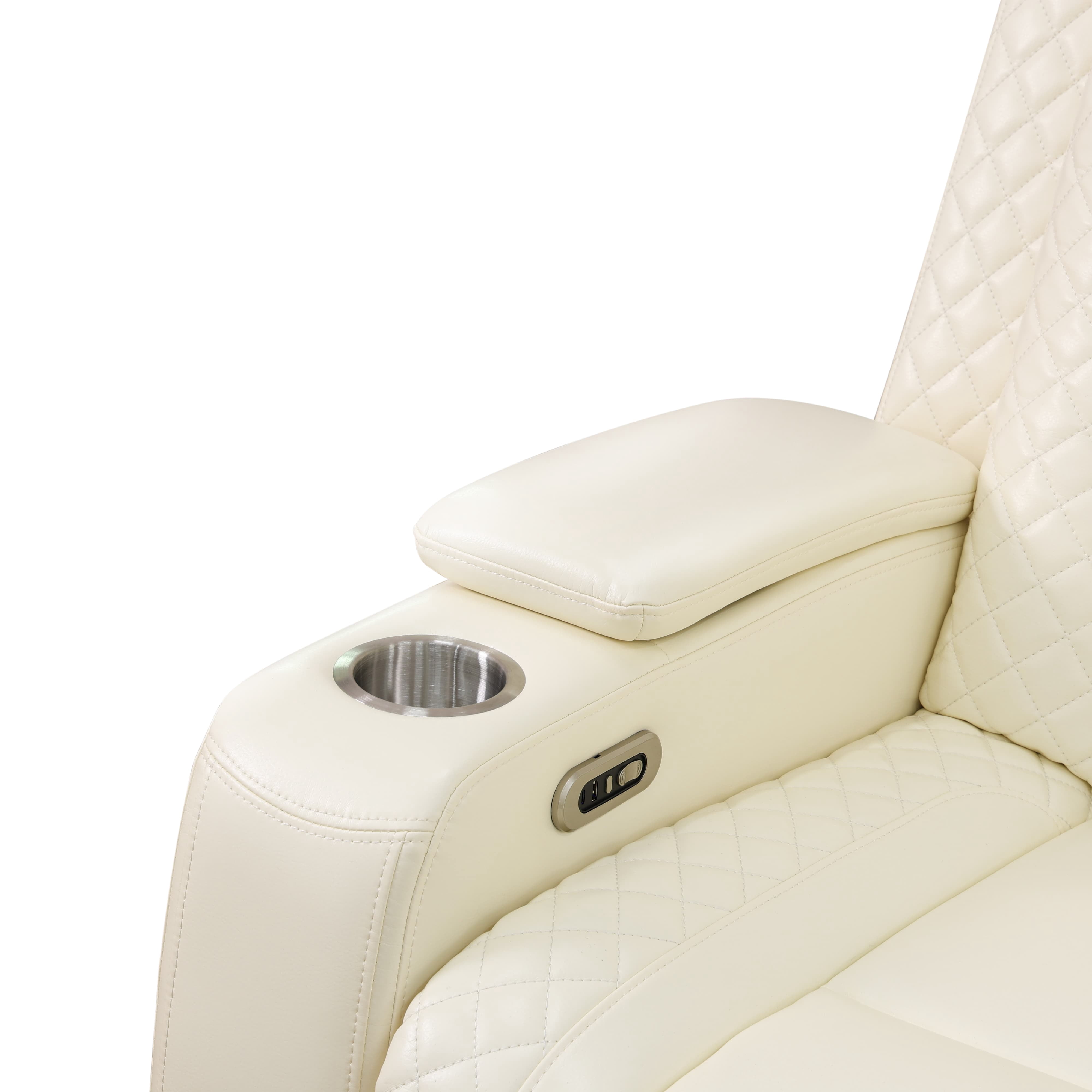 MAYEERTY Power Reclining Sofa, Electric 3-Seat Leather Recliner with USB Charging, Reversible Table & Ambient LED Lighting for Living Room, White