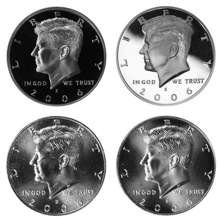2006 Kennedy Half Dollar Year Set - P & D BU + S Clad Proof + S Silver proof - 4 Coin Lot