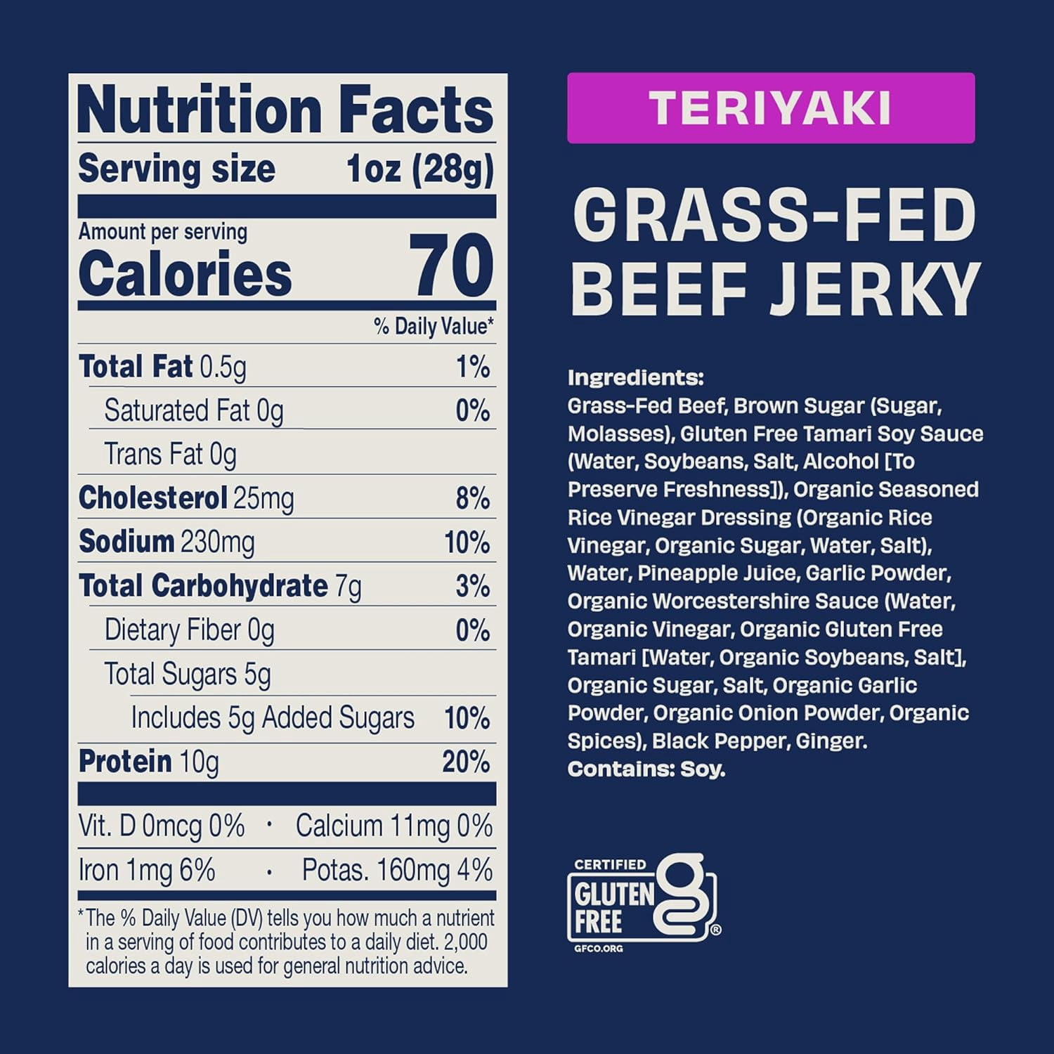 Country Archer Beef Jerky Grass-Fed Teriyaki -- 2.5 oz Pack of 2