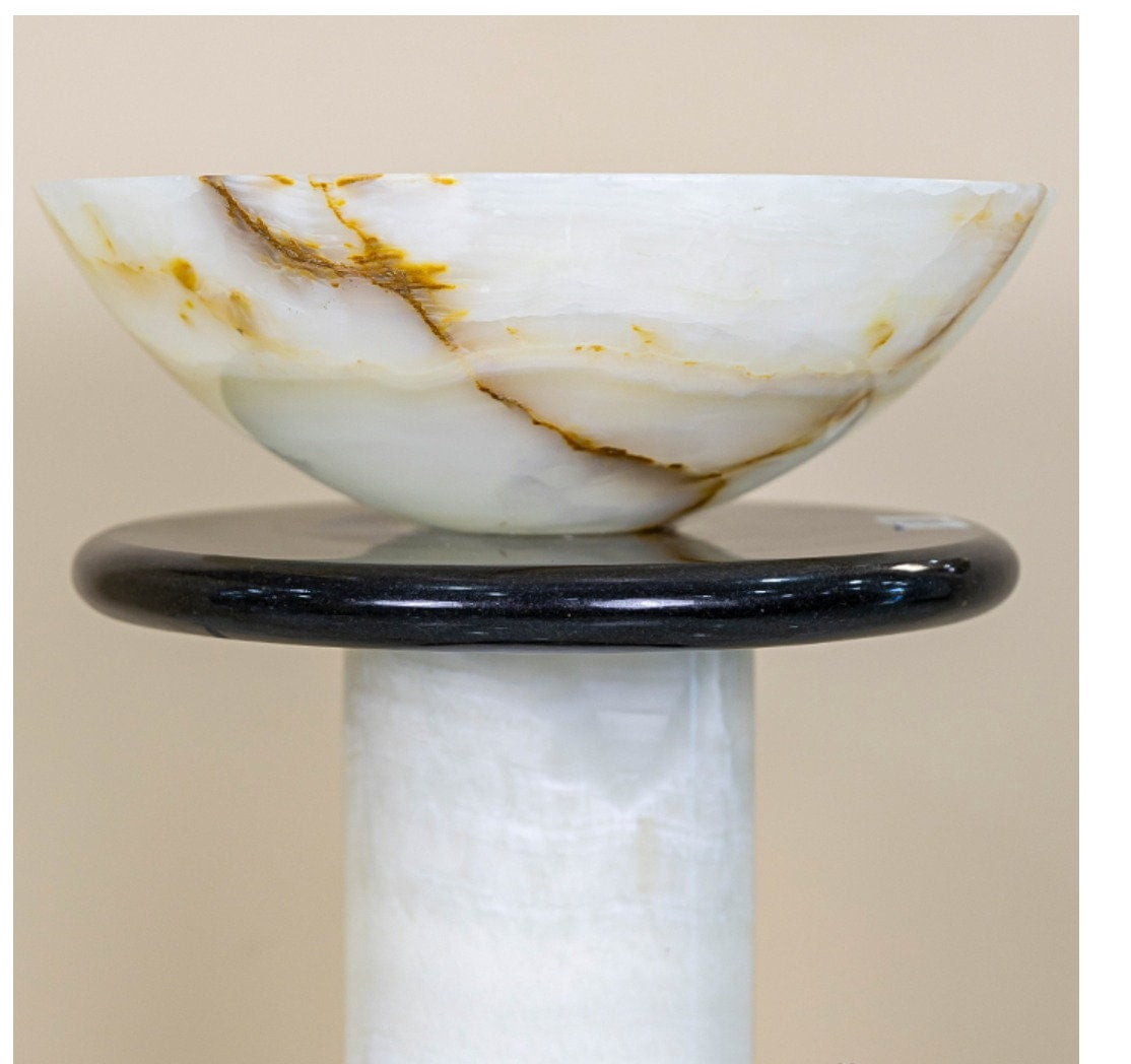 Handcarved Designed Bathroom Sink with Black Granite & White Onyx Marble Wash Basin Handcrafted Sink for Home/Kitchen Decoration Gift