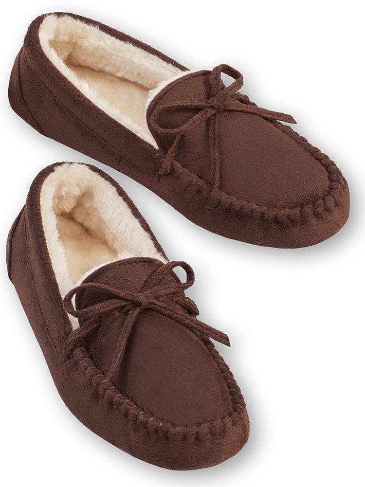 MOSSIMO GENUINE SUEDE SLIPPERS SIZE 10 CHESTNUT COLOR FLEECE LINED DURABLE SOLE 