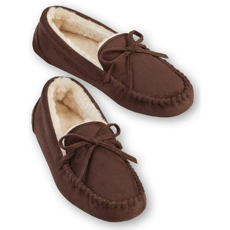 

Collections Etc Cozy Faux Suede Plush Lined Moccasin Slippers for Indoor or Outdoor Use with Skid-Resistant Soles