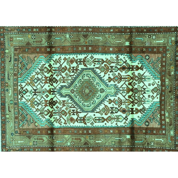 Ahgly Company Machine Washable Indoor Rectangle Persian Turquoise Blue Traditional Area Rugs, 8' x 10'