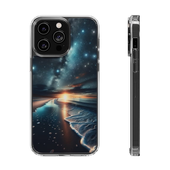 DistinctInk Hybrid (Acrylic / TPU) Clear Slim Fit Case for Apple iPhone 15 PLUS (6.7" Screen) - "Starry Seas: A Time-Lapse Night's Tale"