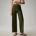thumbnail image 3 of Women's stretch twill cotton cropped wide-leg jeans with pockets, casual ankle-length jeans, 3 of 9