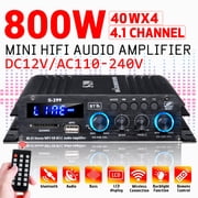 Blitzmax 800W Bluetooth Audio Power Amplifier, 4.1 Channel Support 2 Pairs Speakers 1 Subwoofer, Wireless HiFi Stereo Amplifier for Home & Car