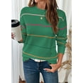 thumbnail image 4 of DOKOTOO Women's Colorful Stripes Sweater Crew Neck Fashion Green Knitted Sweaters, 4 of 9