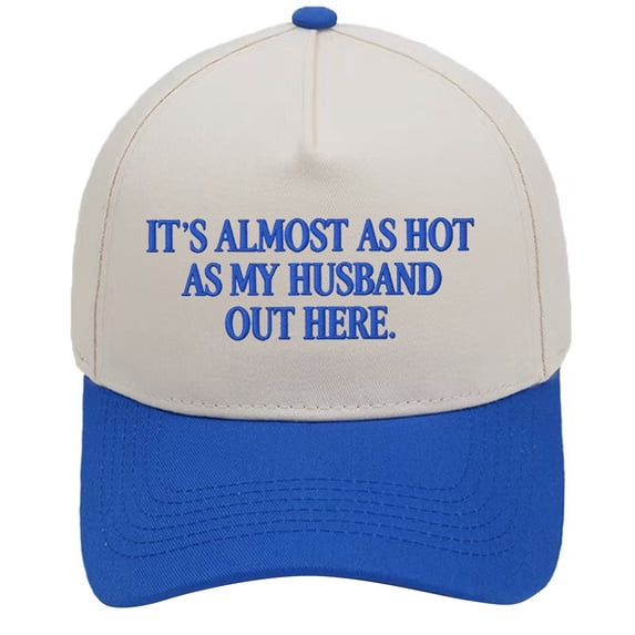 Comdrip Put It on My Husband's Tab Funky Adult Trucker Snapback Hat for Women Cotton Adjustable Fit Curved Brim Sun Protection Blue