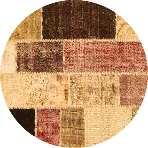 Ahgly Company Indoor Round Patchwork Orange Transitional Area Rugs, 3' Round