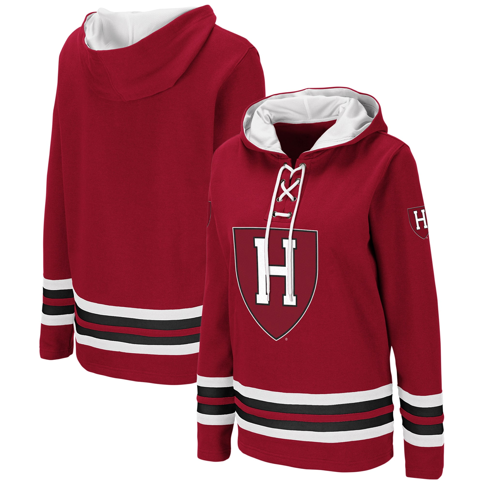 Harvard Crimson Colosseum Women's Striped Lace-Up Pullover Hoodie - Crimson - Walmart.com