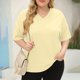 thumbnail image 2 of Camiseta informal de mujer con cuello en V, manga corta y corte holgado - Algodón suave, prenda básica versátil, 2 of 4