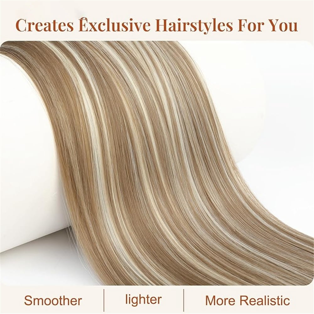 Remy Human Hair Extensions 16-26 Inches Long Straight Drawstring Ponytail Hairpiece P8/613 Highlights Bleach Blonde