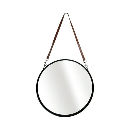 Sagebrook Home 28" Round Mirror with  Leather Strap, Black