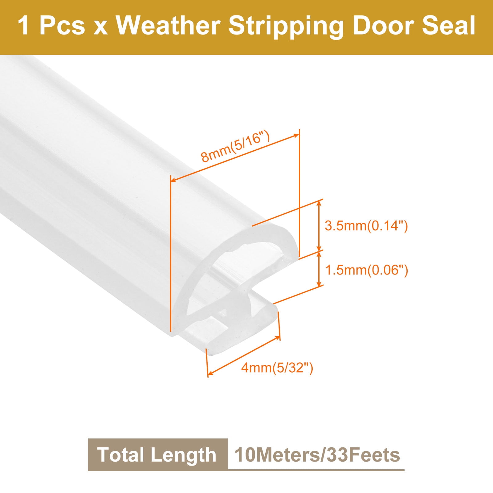 Window Weather Stripping Door Seal, 5/16" Wide Bulb Bubble Silicone Weatherstrip Seal for 5/32" Slot (10 m/33 ft, Clear)