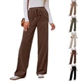 thumbnail image 4 of Women's Casual Stylish Elastic High Waisted Corduroy Trousers with Drawstring, Wide Leg Pants for Women, Fall Winter Fashion Bottoms, Ribbed Velvet,Khaki,L, 4 of 4
