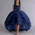 thumbnail image 2 of VNKIDY Girls Kids Solid Color Strapless Party Dress 3D Floral Applique Tulle Skirt With Bow Accent Princess Gown For Wedding Birthday Events Cute Dress, 2 of 7