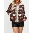 thumbnail image 5 of Floral Cropped Cardigan Sweaters for Women V Neck Long Sleeve Button Down Color Block Knit Fall Jacket Coffee S, 5 of 7