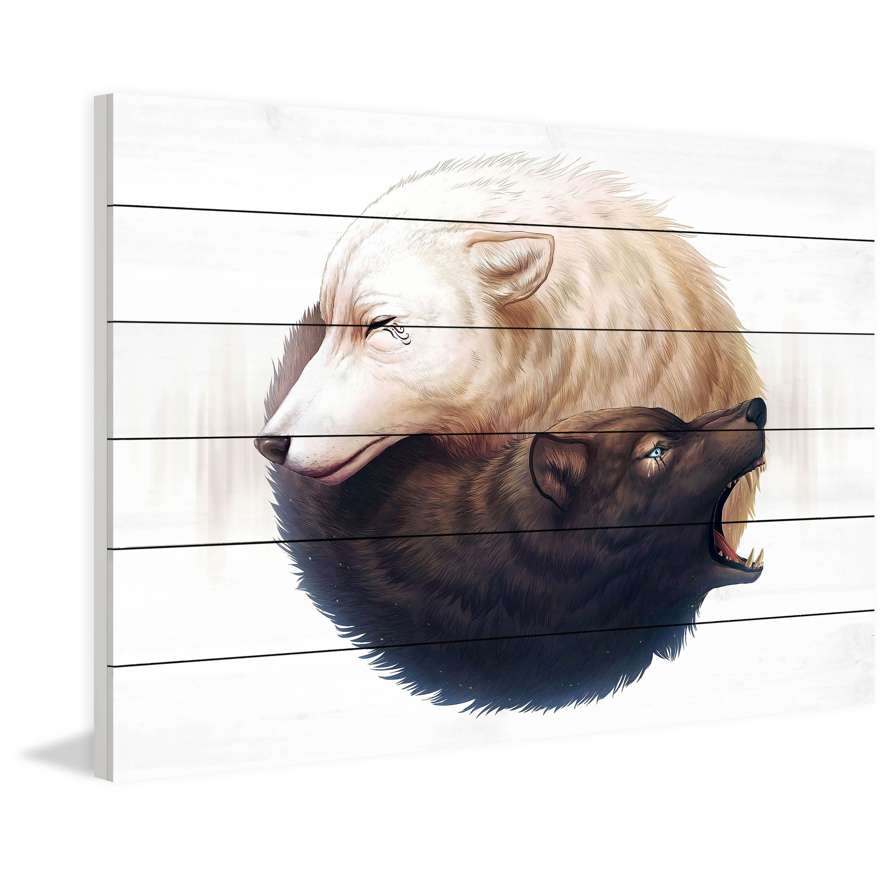 Marmont Hill "Yin and Yang Wolves" Painting Print on White Wood