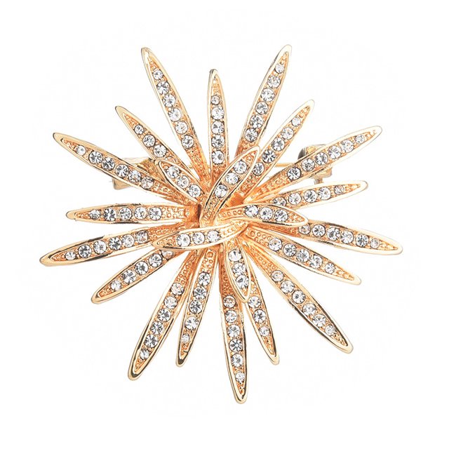 Broche para mujer, broche de cristal con diamantes de imitación en tono dorado ER