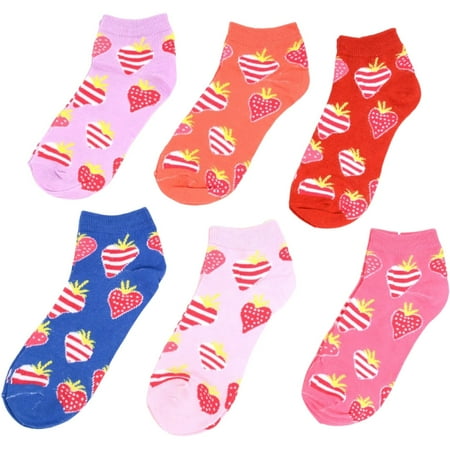 

6 Pair Pack Women s Sweet as a Strawberry Stripes Pattern Ankle Socks - Multicolor