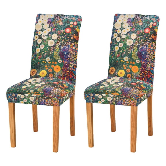 Yayeee 2 Pack Dining Chair Covers Stretch Parson Chairs Slipcovers Seat Protector, White Floral Garden