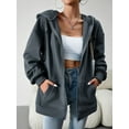 thumbnail image 2 of Arvbitana Women Solid Color Drawstring Hoodie Long Sleeve Hooded Zip Up Closure Sweatshirt Casual Jacket Outwear Trendy Coat with Pockets, 2 of 8