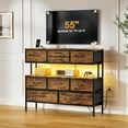 thumbnail image 4 of YEXJ  Dresser TV Stand with Charging Station and LED Lights, 55” TV Stand Entertainment Center with 9 Drawers, Steel Frame, Large Storage Chest of Drawers for Bedroom, Living Room, Rustic Brown, 4 of 8