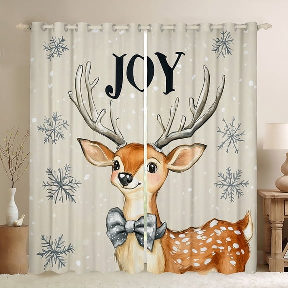 Feelyou Cartoon Reindeer Curtains Pack of 2 (42x84 Each), Christmas Snowflake Curtains Blackout, Cute Deer Animal Bedroom Curtains, Luxury Bedroom Decor