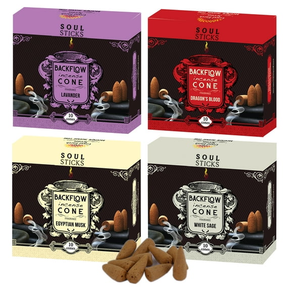 Incense Dhupa Good Earth Scents Assorted Back Flow Cones for Meditation, Yoga and Purification - 4 Varieties (Serenity)