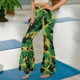 thumbnail image 4 of Xoenoiee Flare Leggings for Women Tall High Waisted Bell Bottom Pants Tummy Control Workout Leggings Slit Flared Hem Yoga Pants for Workout, Gym, Office, Yoga, 2XL, Jamaican Flag Spray Paint Print, 4 of 7