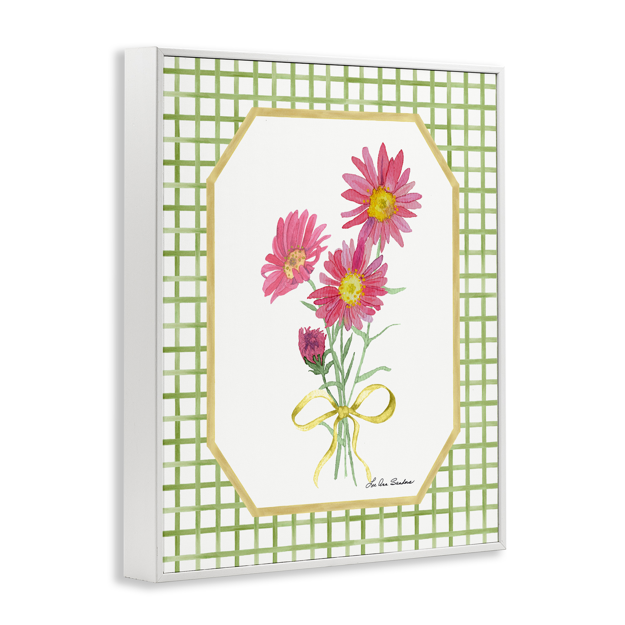 Botanical Story on Gingham White Framed Giclee Art, design by Lee Ann Sanders