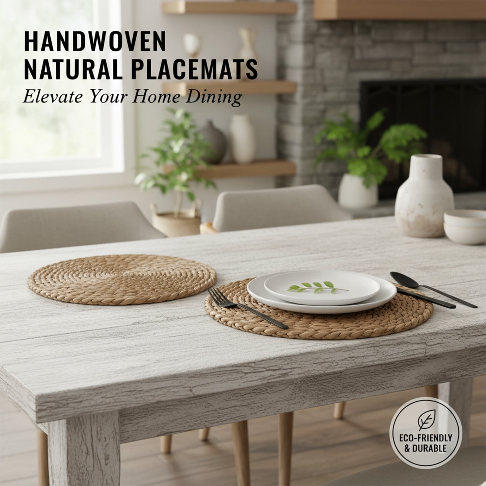 SPOKKI 10Pcs 13inch Woven Placemats Round, Natural Water Hyacinth Weave Placemat for Dining Table, Large Handmade Woven Placemats Heat Resistant Non-Slip